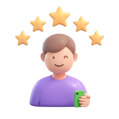 Illustration: character with stars, loyalty and reviews.